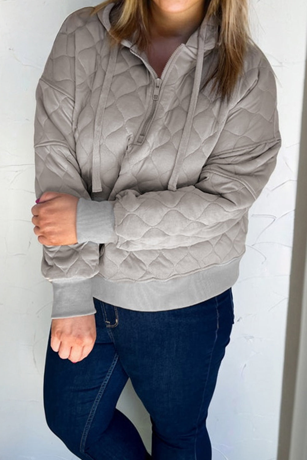 Gray Quilted Plus Size Hoodie FB