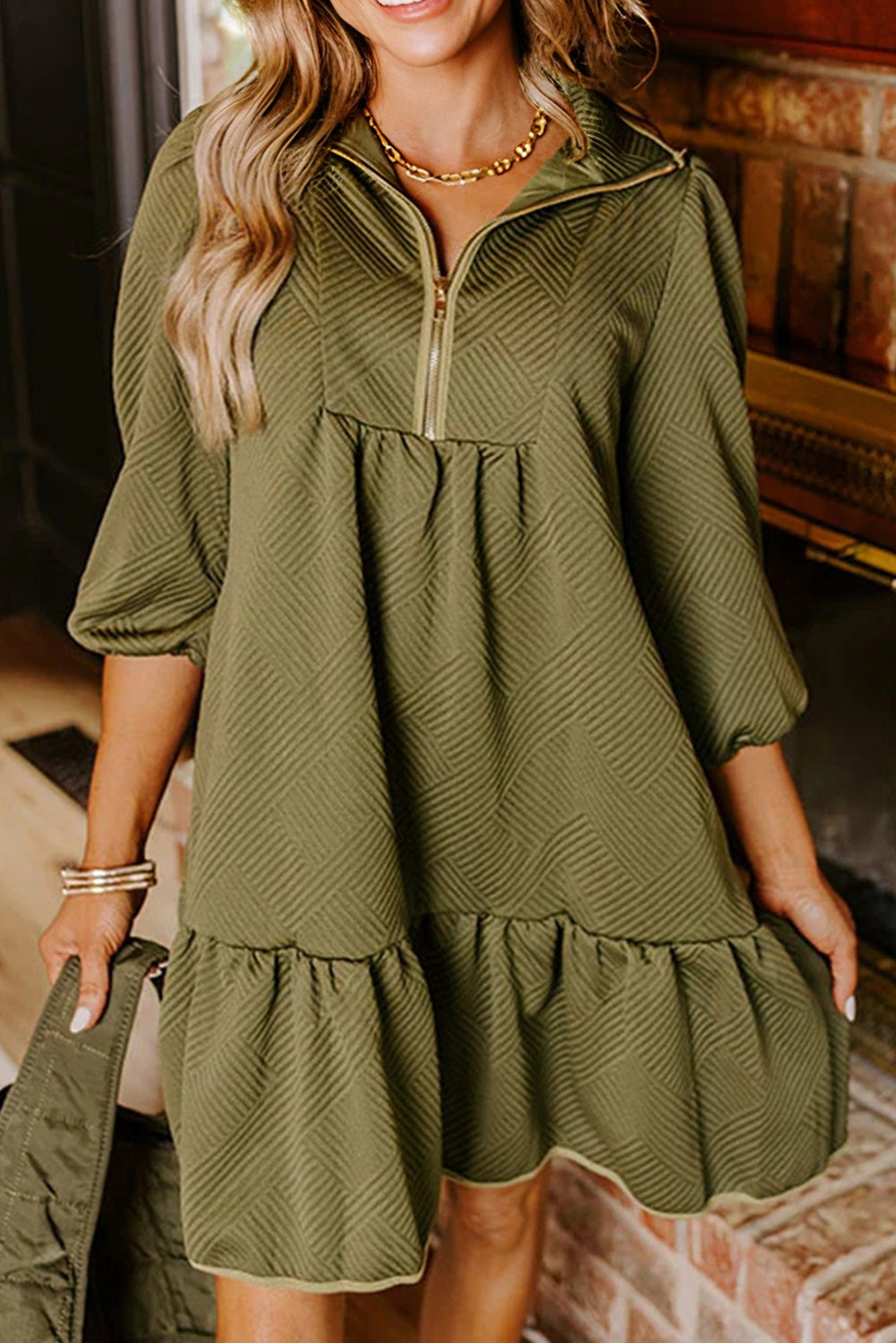 Green Quarter Zip Dress FB