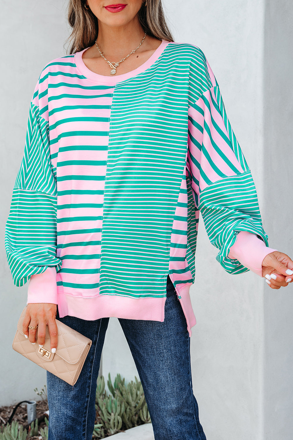 Green Stripe Mixed Pattern Crew FB