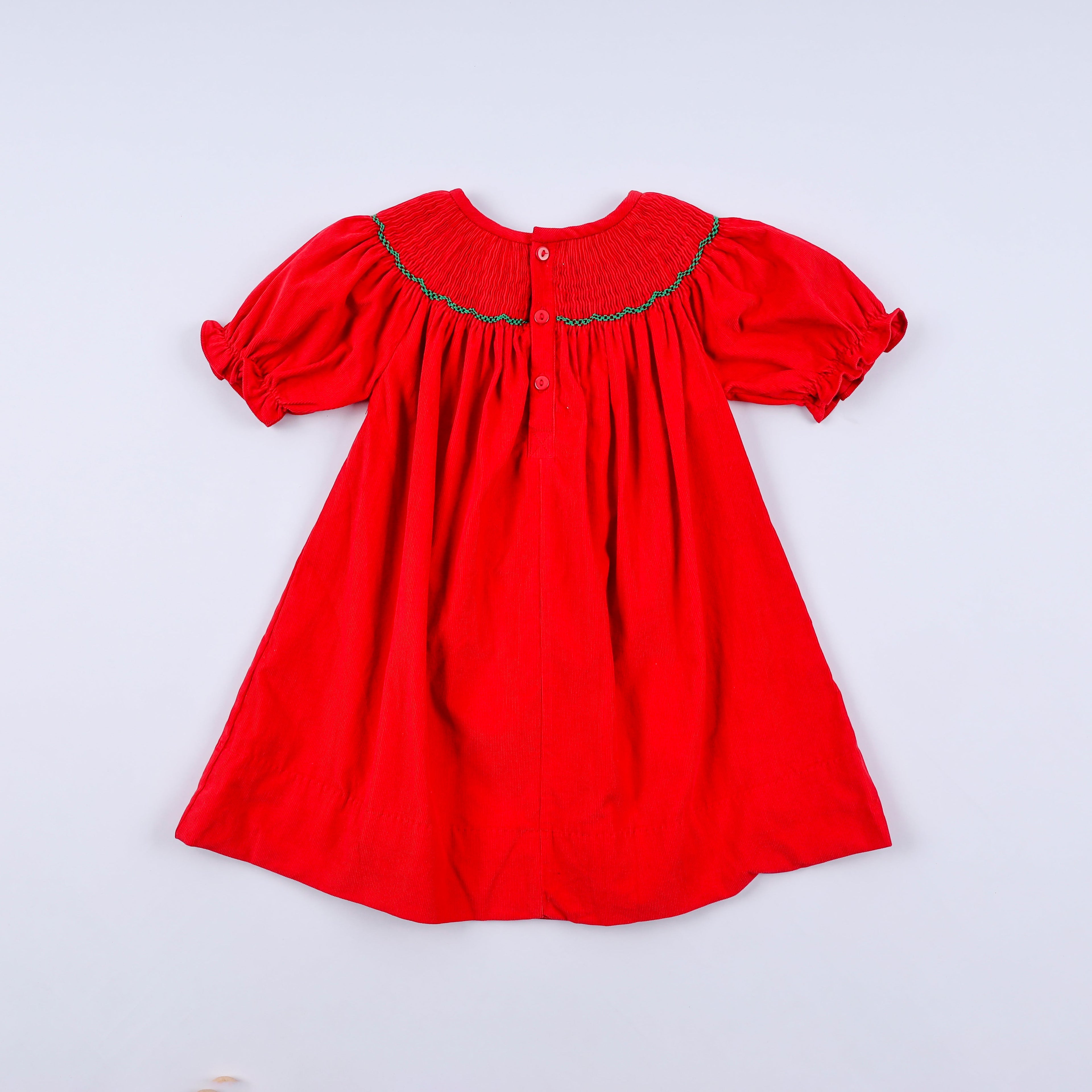 Red christmas tree hand smocked dress
