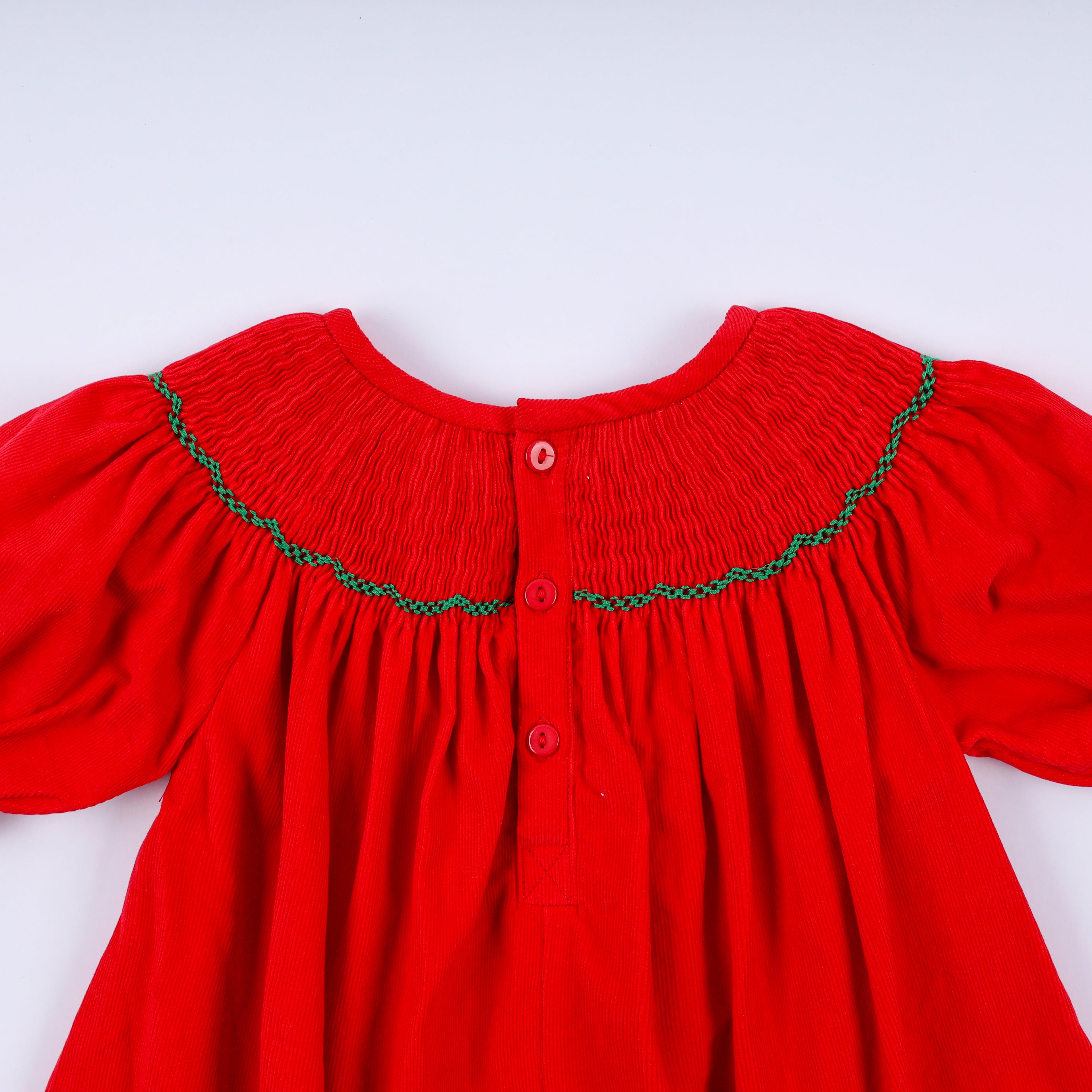 Red christmas tree hand smocked dress