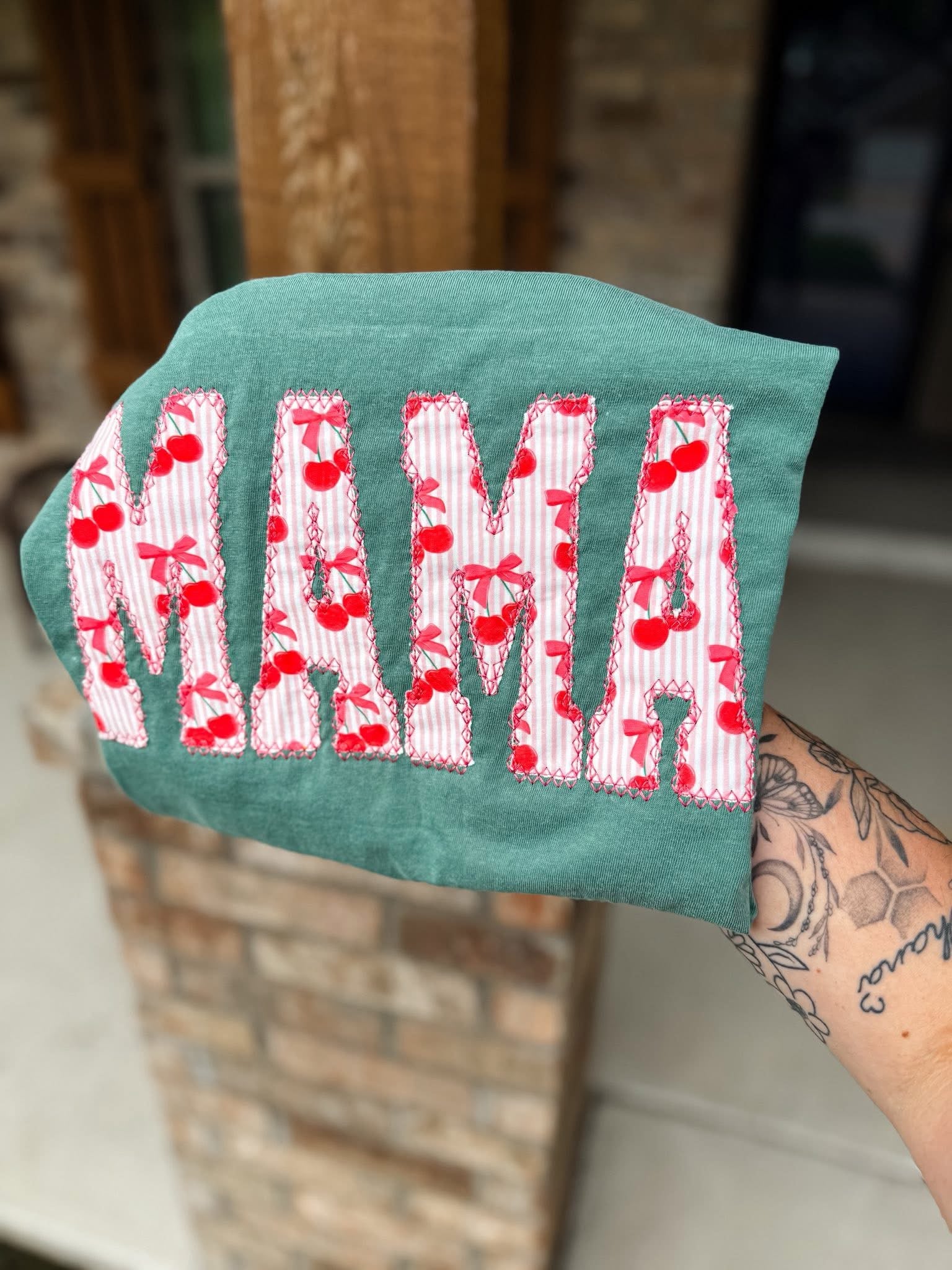 Embroidered Cherry Bow