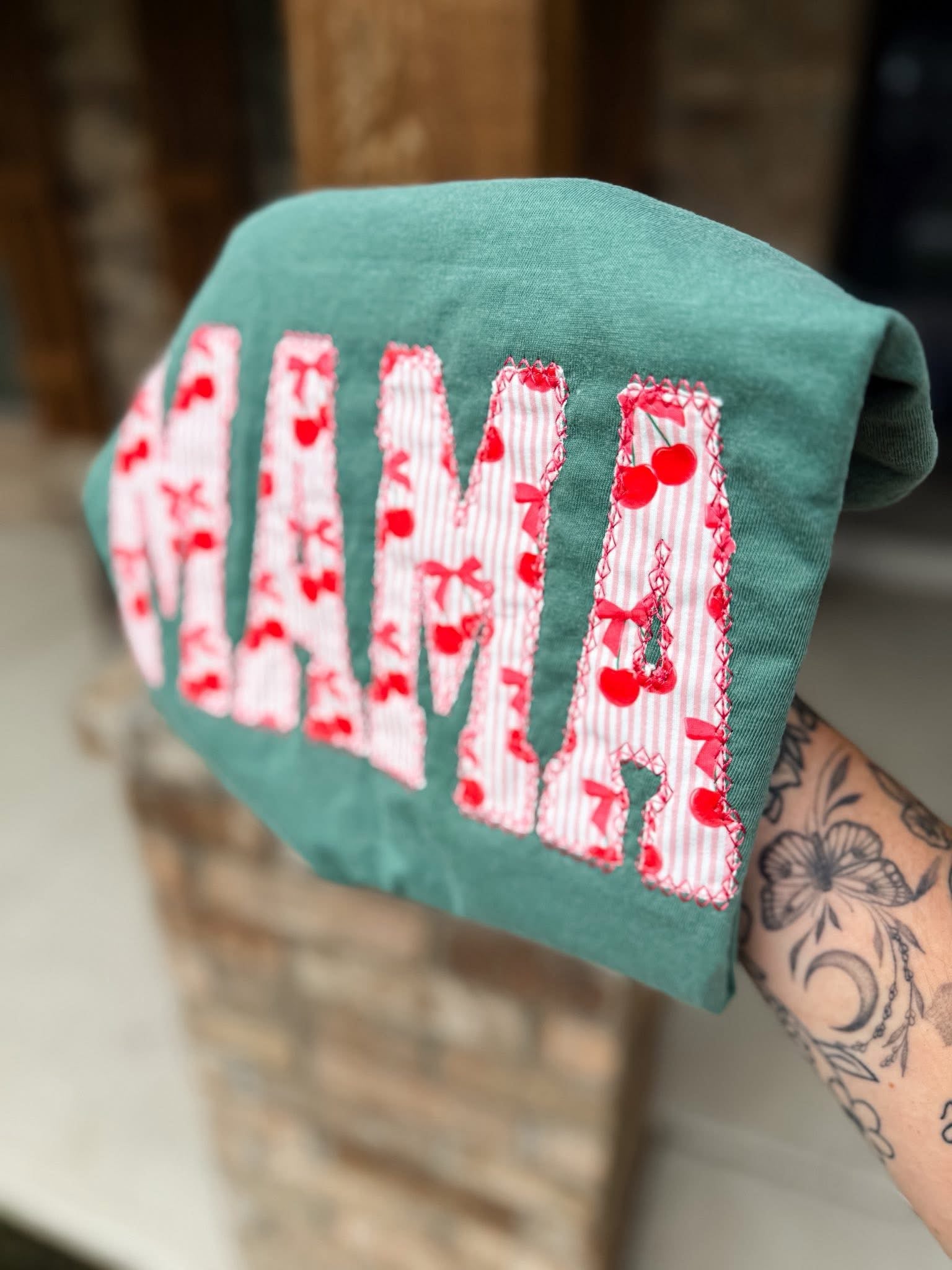 Embroidered Cherry Bow