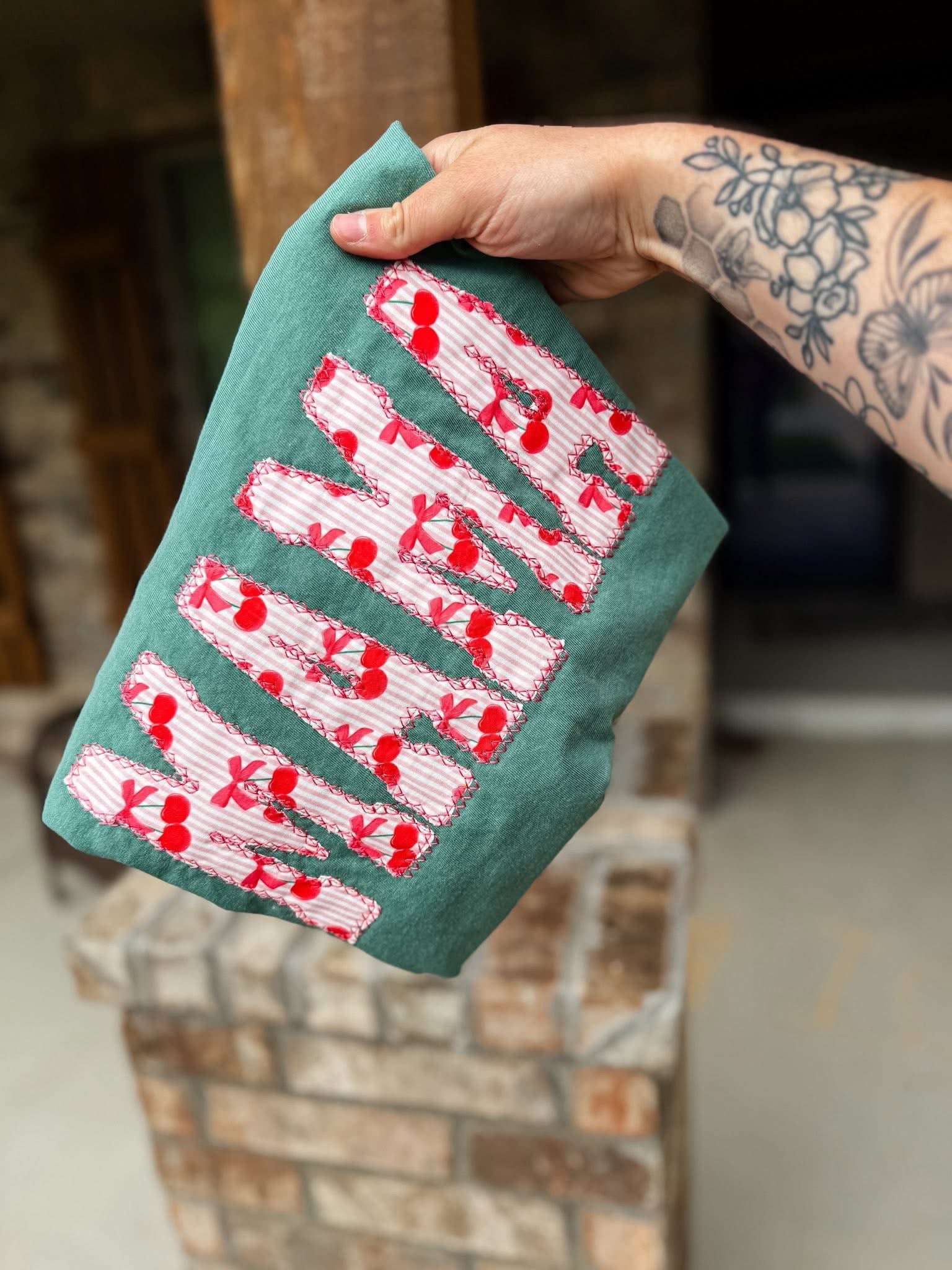 Embroidered Cherry Bow