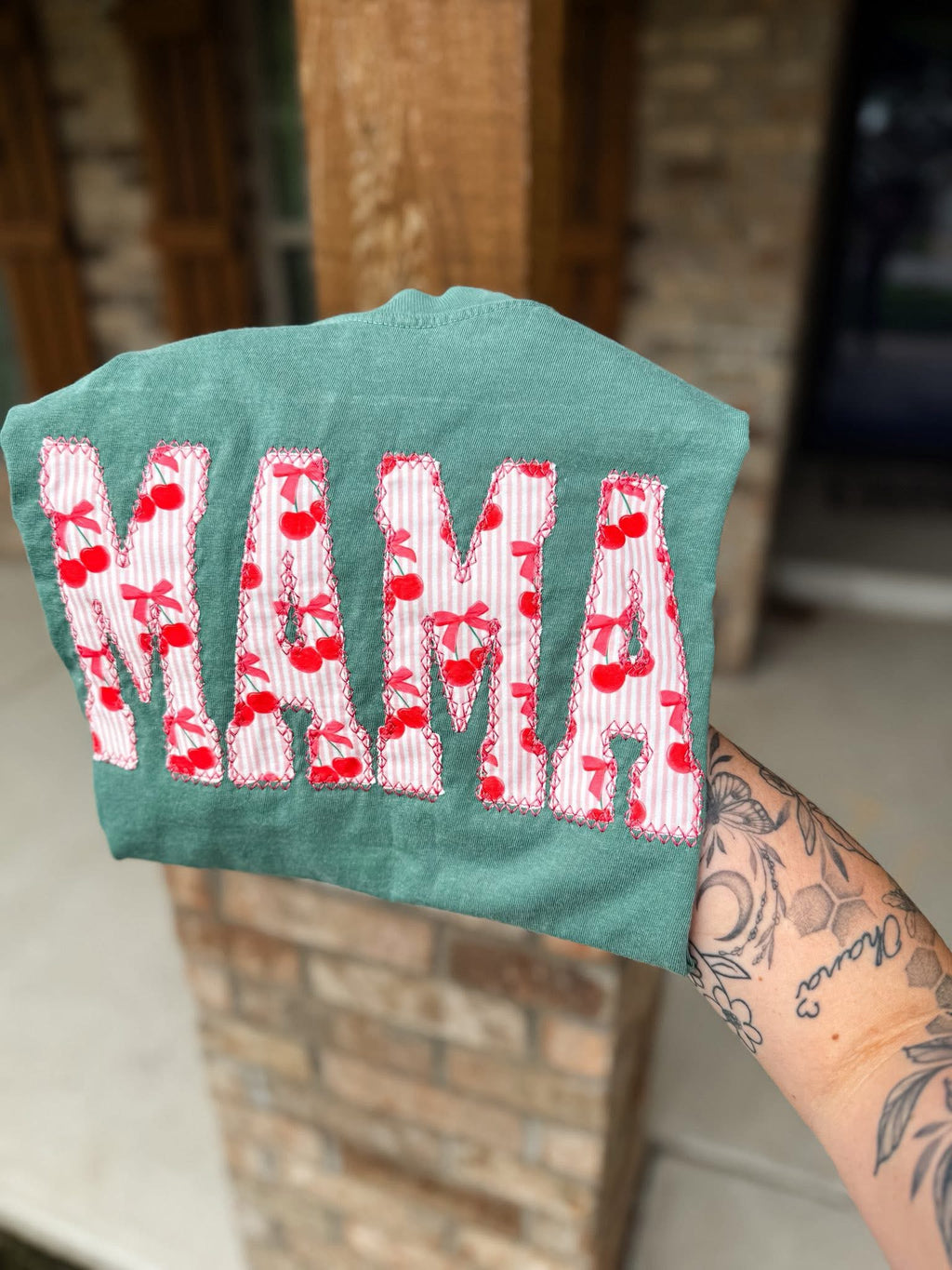 Embroidered Cherry Bow