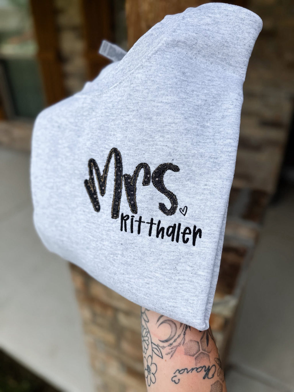 Embroidered Pocket Black Sequin Mrs