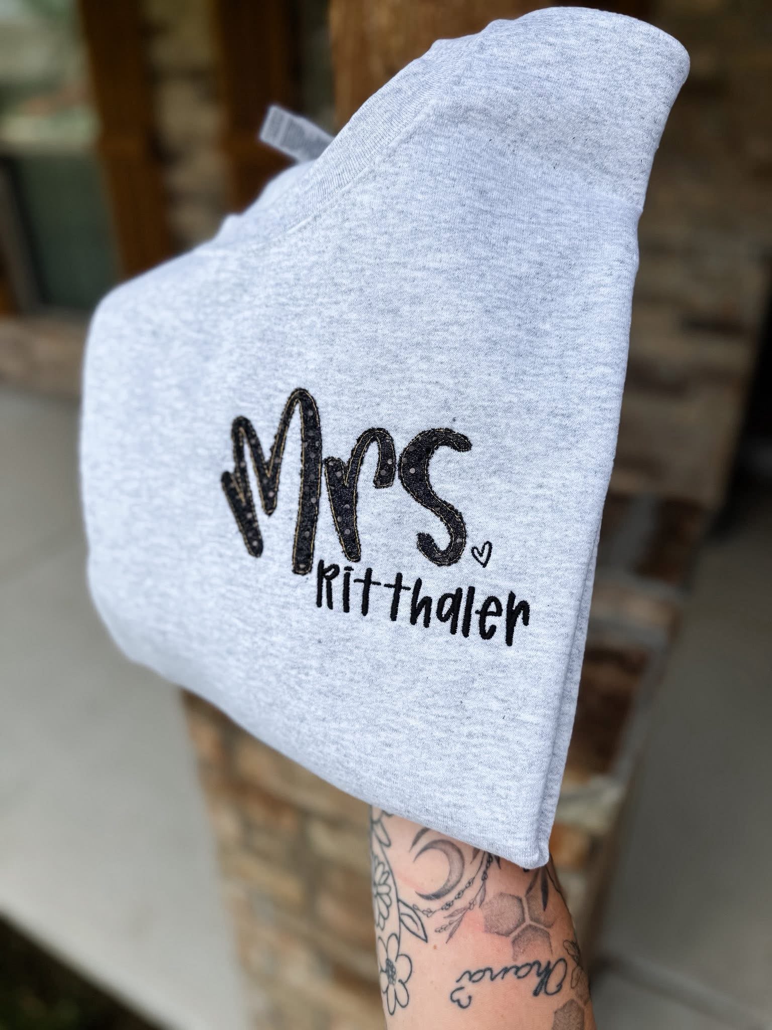 Embroidered Pocket Black Sequin Mrs