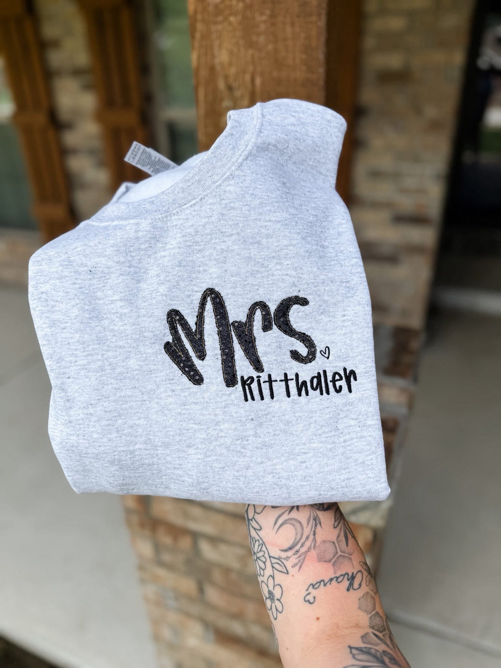 Embroidered Pocket Black Sequin Mrs