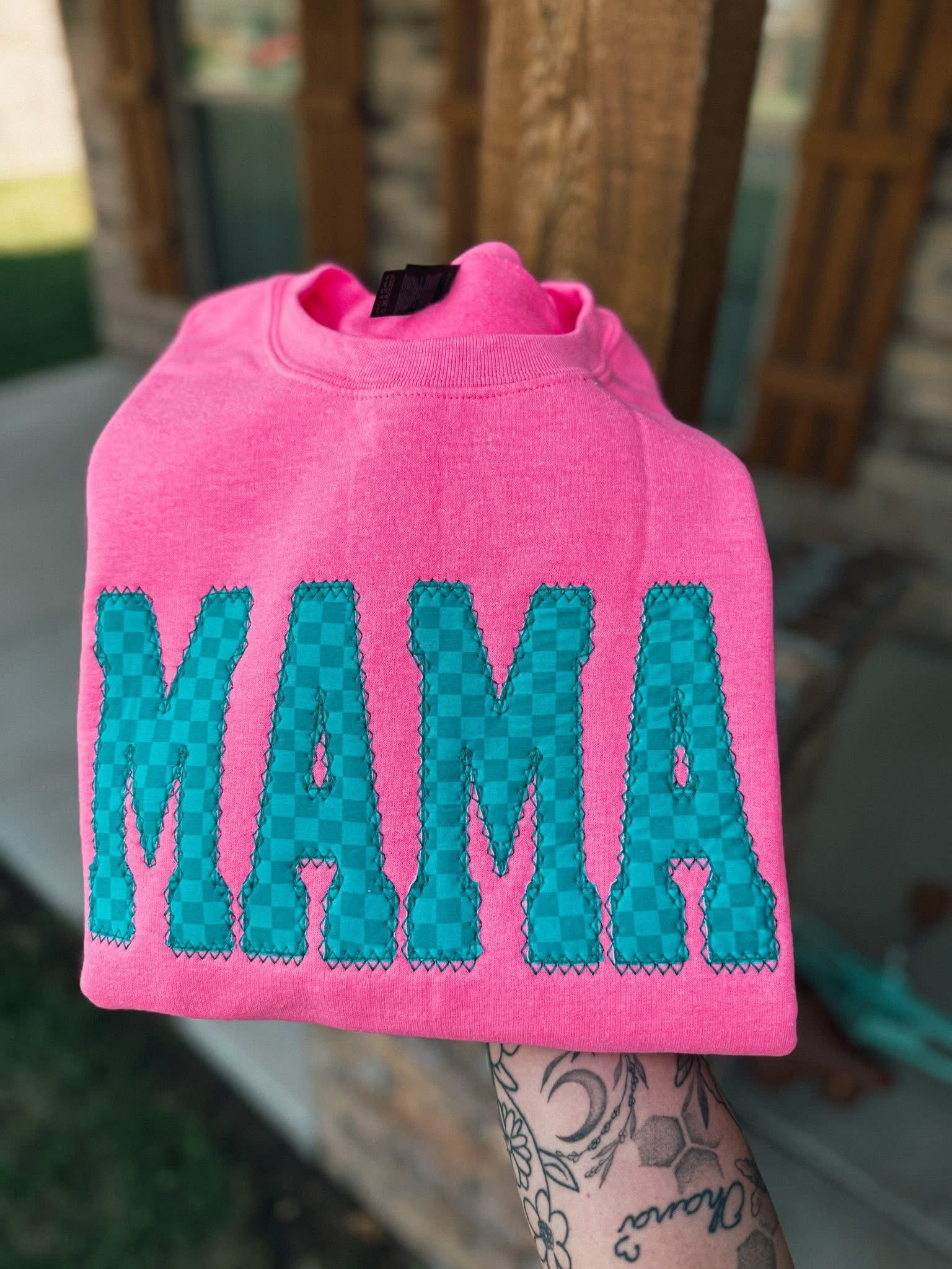 Embroidered Teal Checked