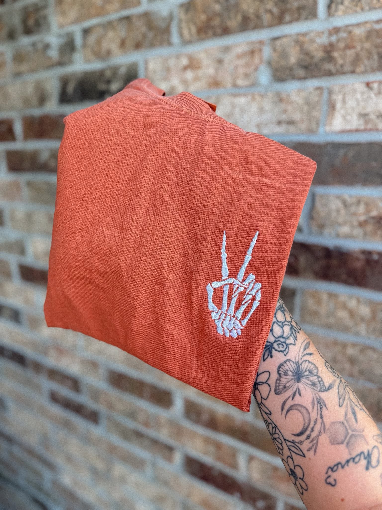 Embroidered Skeleton Peace Out