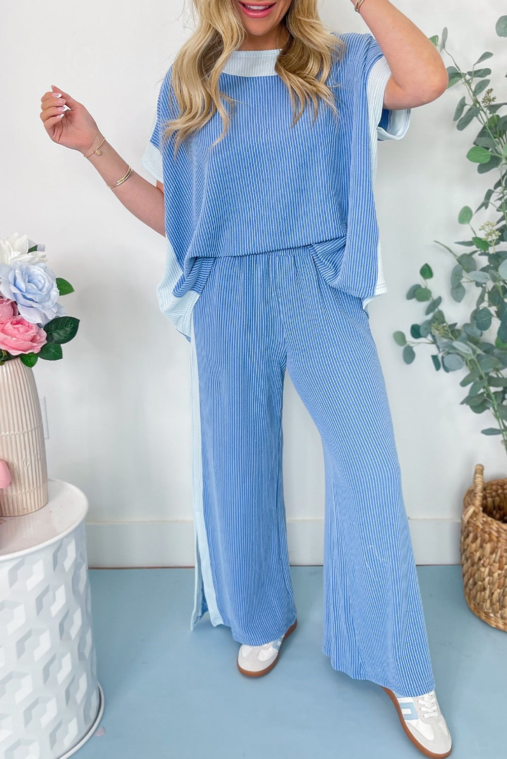 Two Tone Corded Pants Set RTS