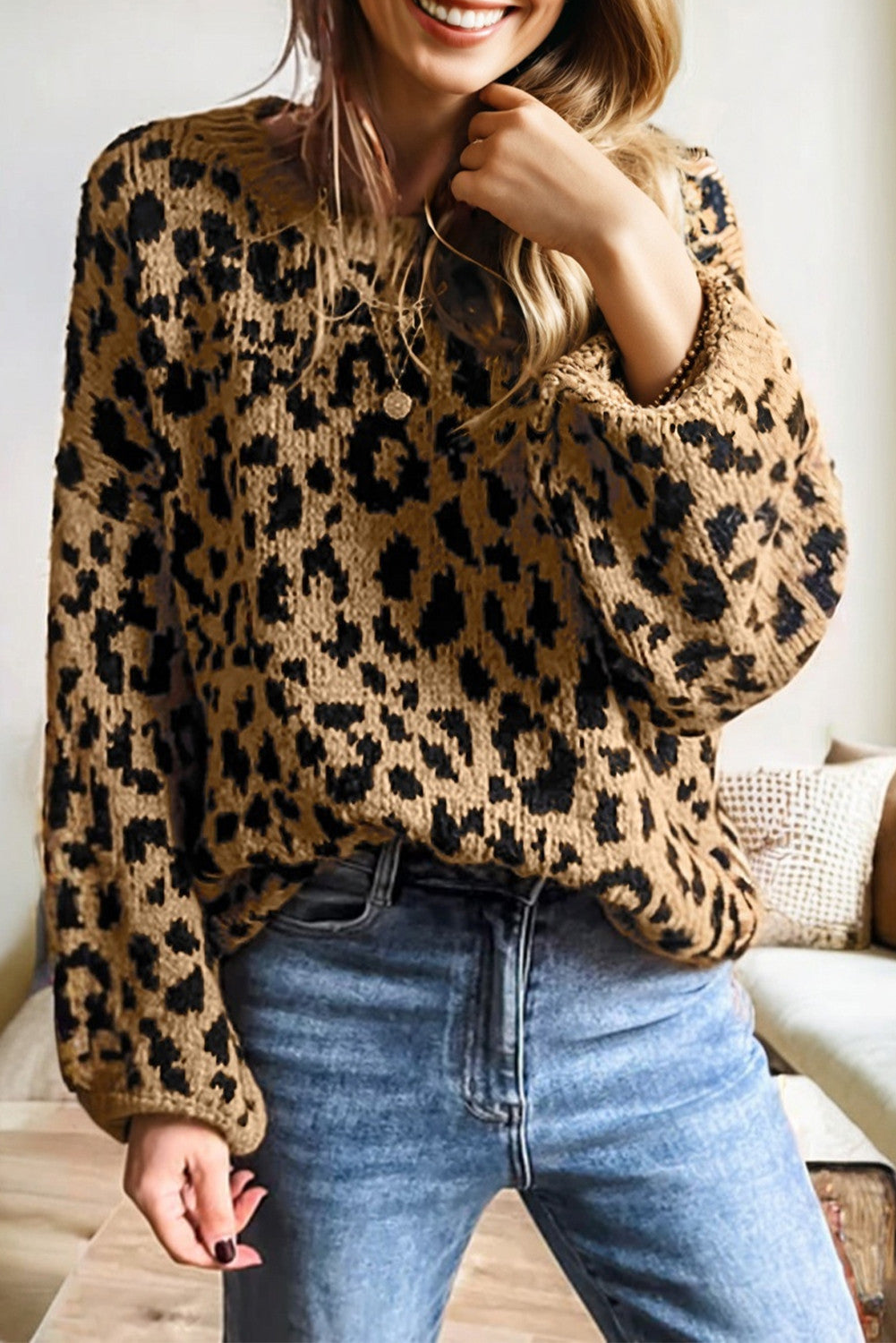 Leopard Drop Shoulder Sweater LT