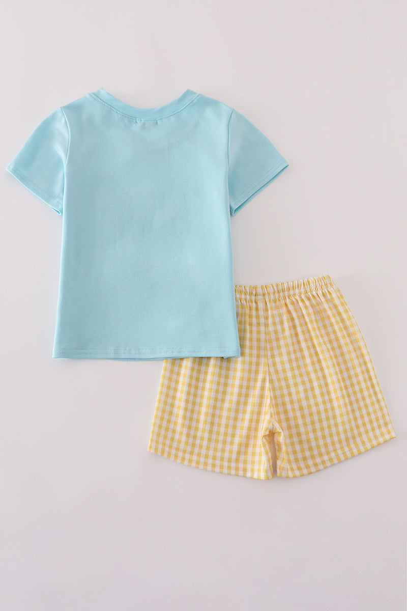 Blue animals applique shorts set