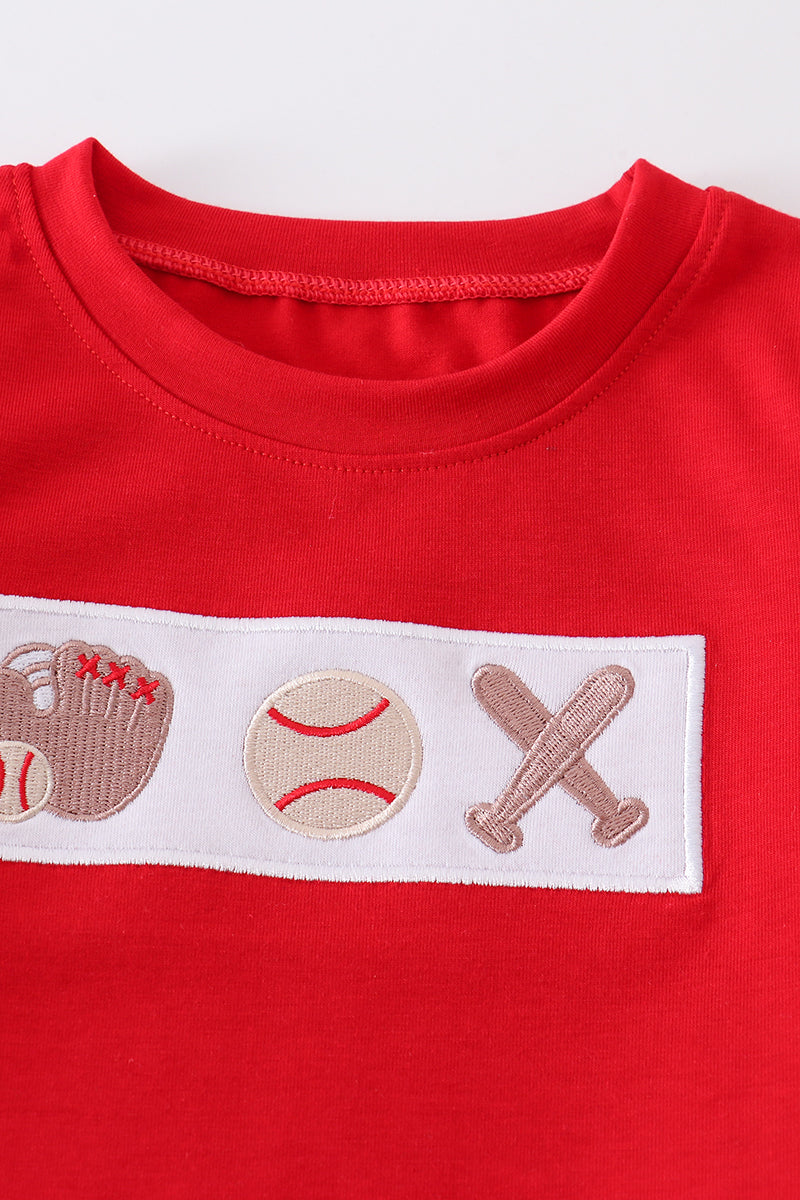 Blue plaid baseball embroidery boy set