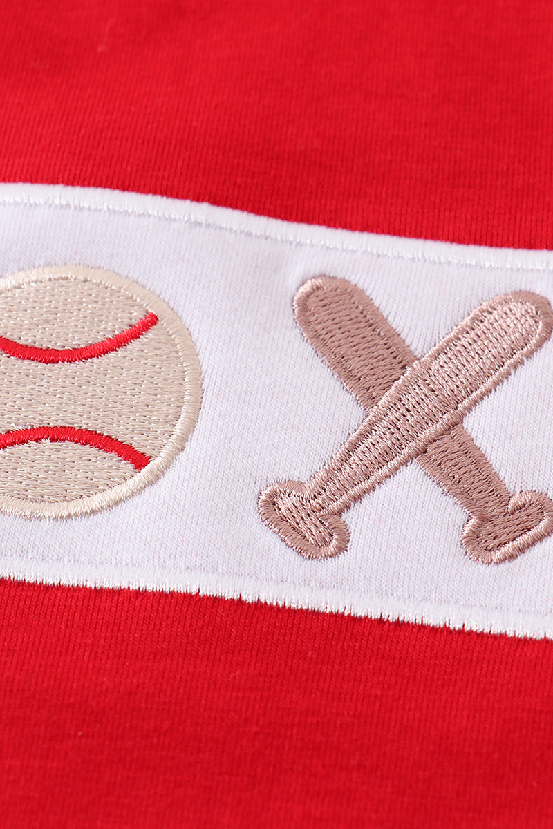 Blue plaid baseball embroidery boy set