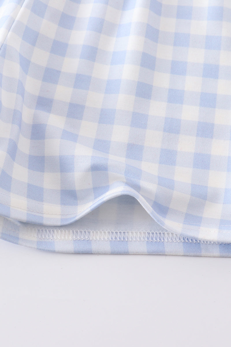 Blue plaid baseball embroidery boy set