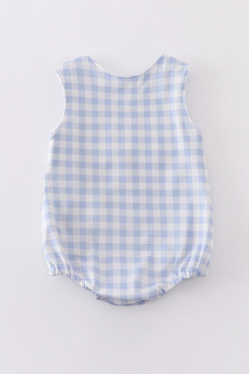 Blue plaid baseball embroidery boy bubble