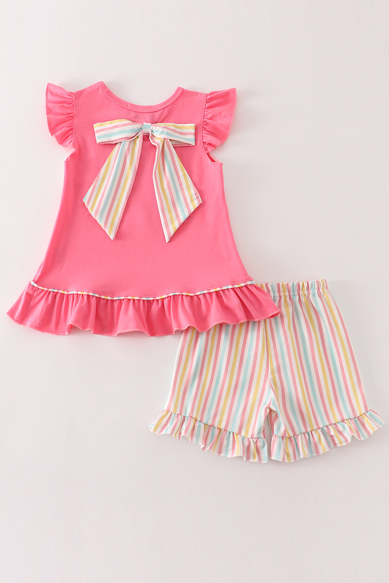 Pink animals birthday embroidery girl set