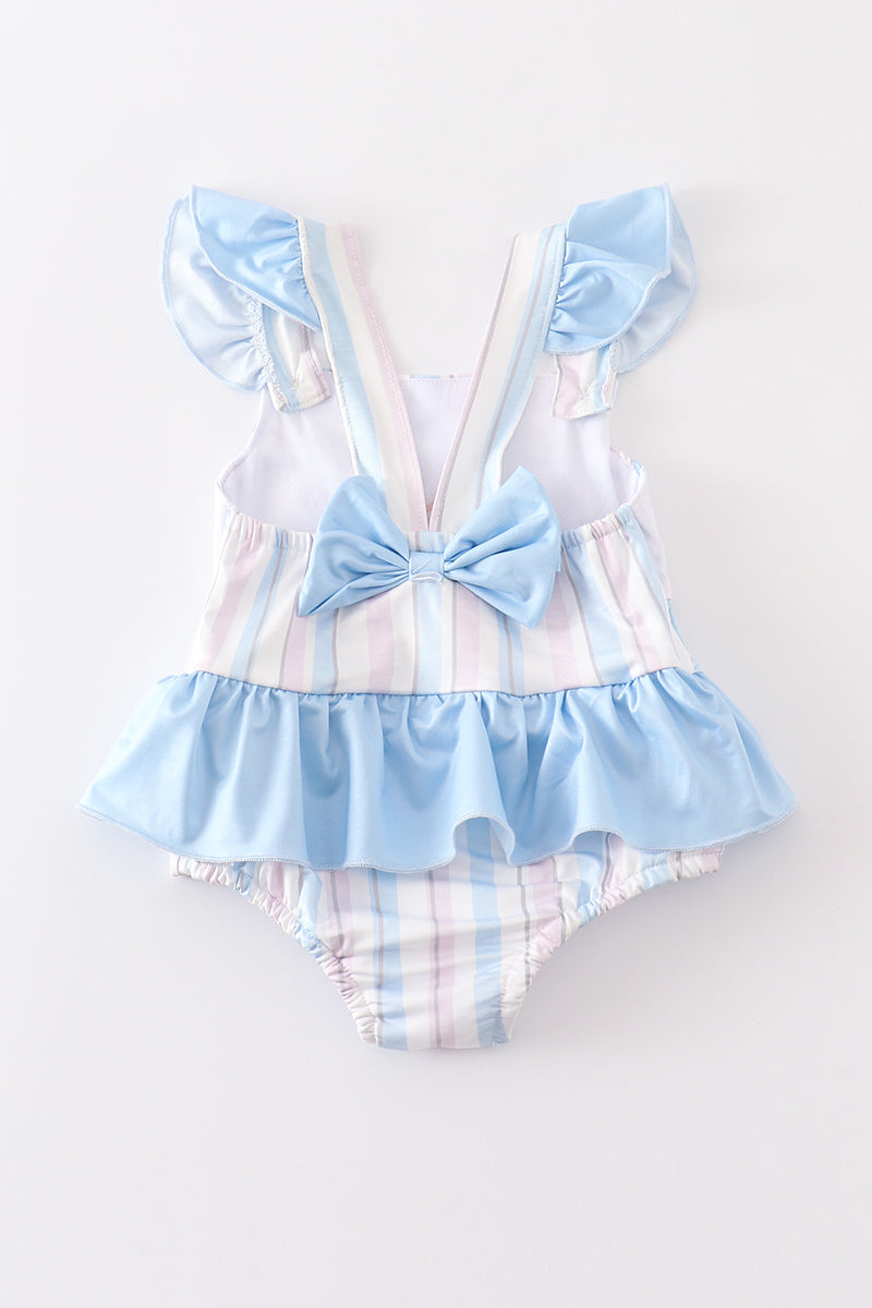 Crab french knot stripe girl swimsuit