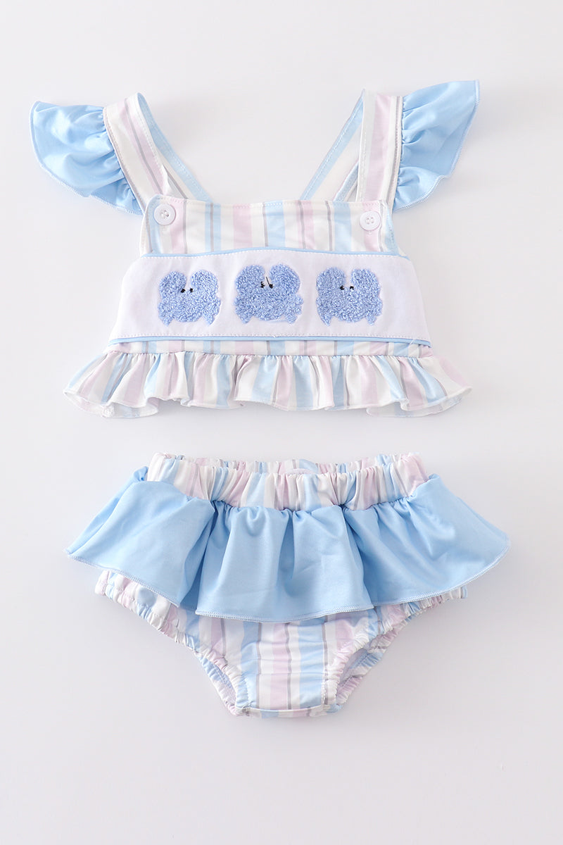 Crab french knot stripe 2pc girl swimsuit