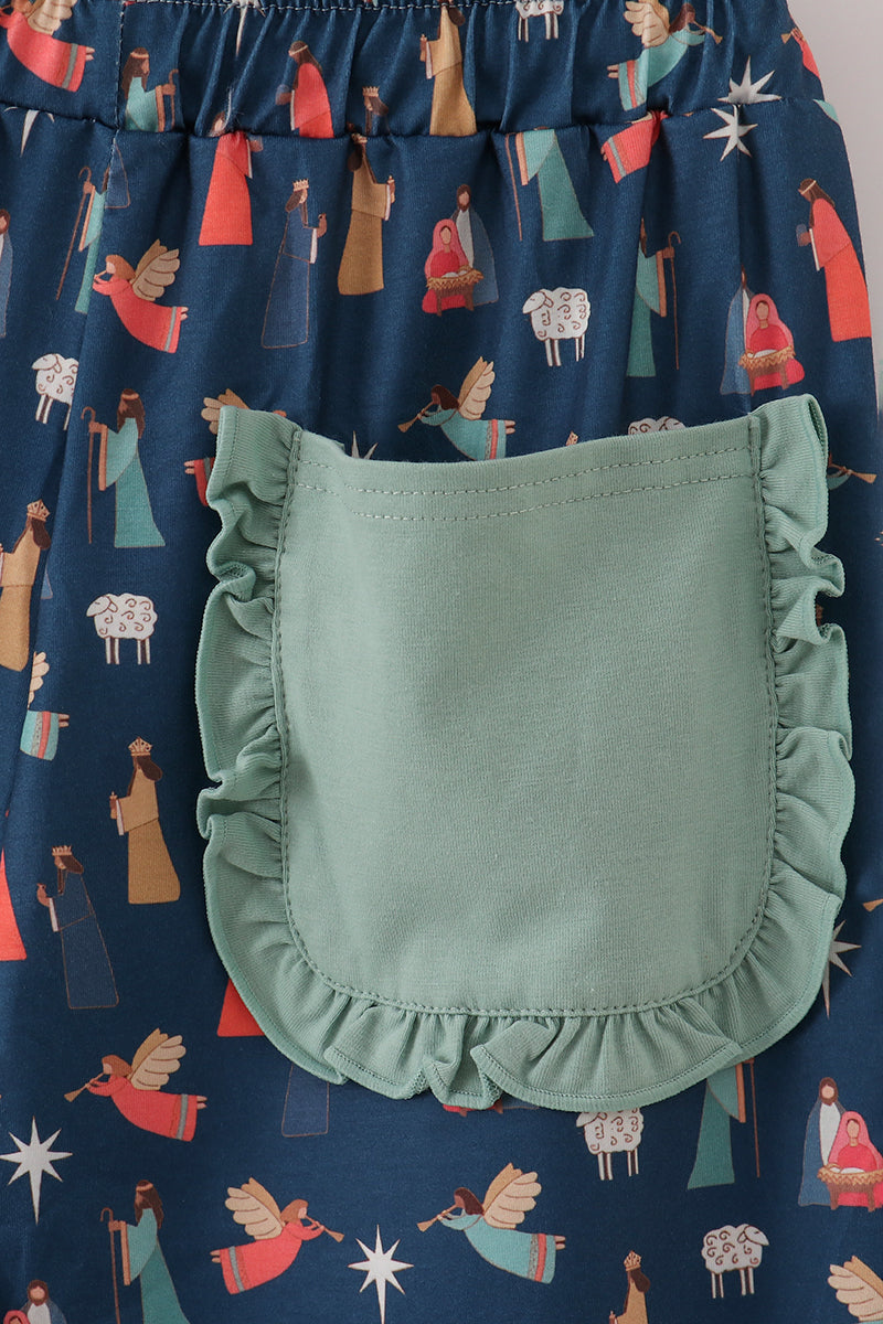 Navy nativity print mom pajamas pants