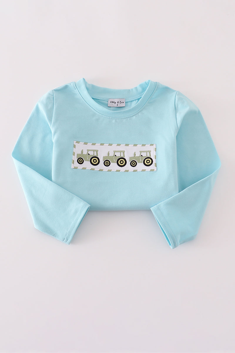 Blue tractor embroidery pants set