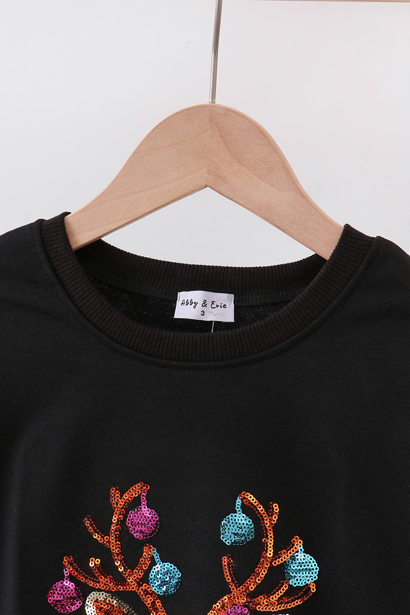 Black reindeer sequin mom&me sweatshirt