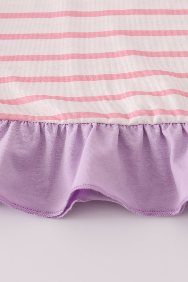 Purple ballet shoes embroidery stripe pants set