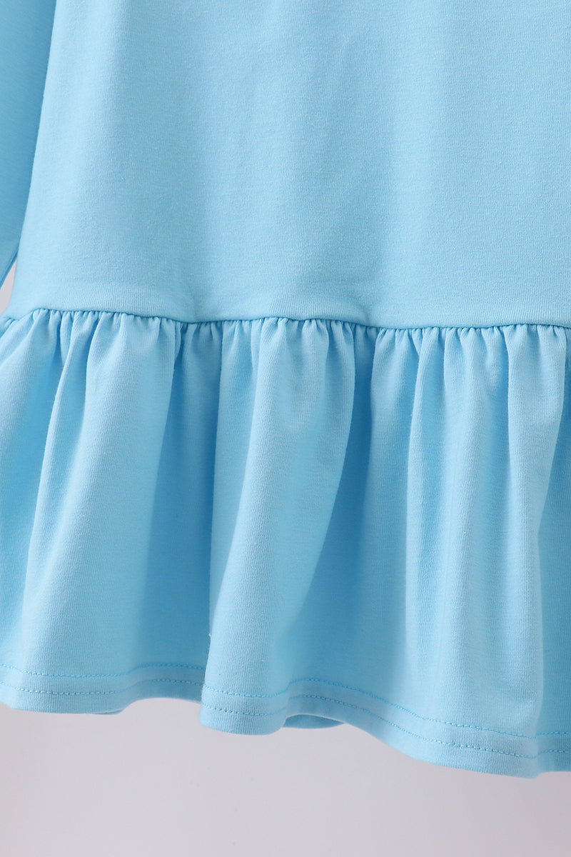 Blue deer tree santa embroidery ruffle pants set