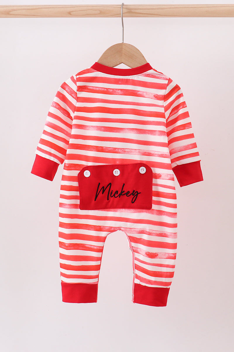 Red stripe character applique romper