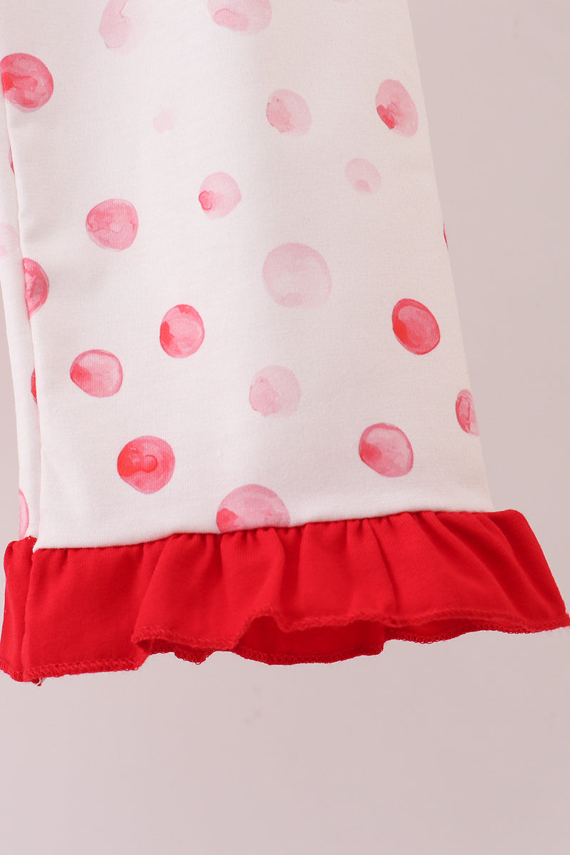 Red polka dot character applique pants set