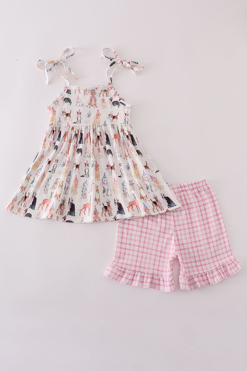 Pink party puppy print set