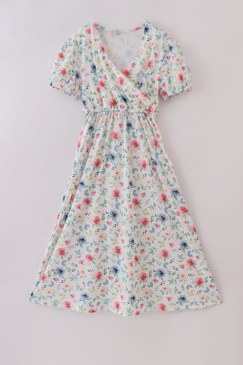 Green garden rose mom dress