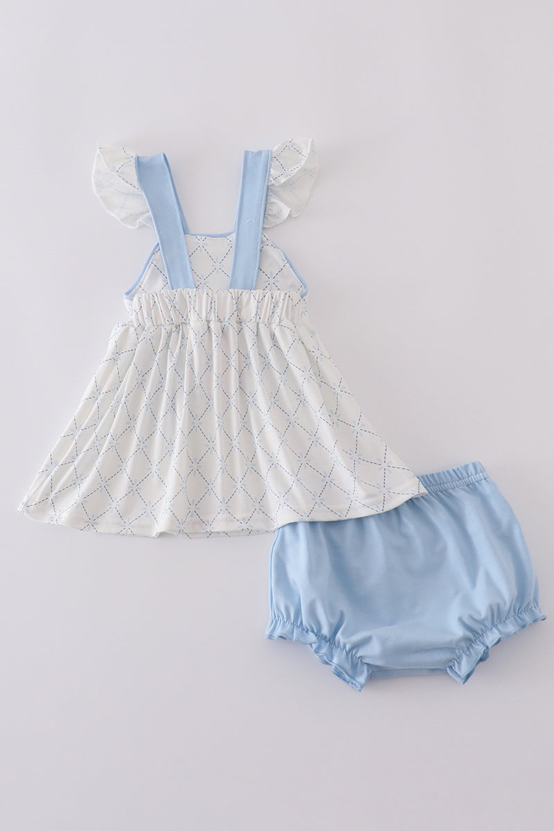 Blue bow classic lattice charm bloomer set
