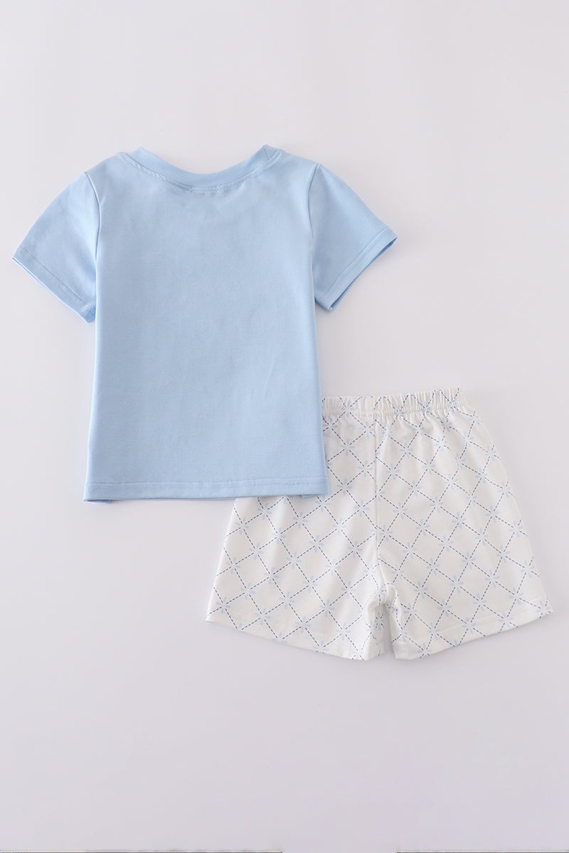 Blue classic lattice charm shorts set