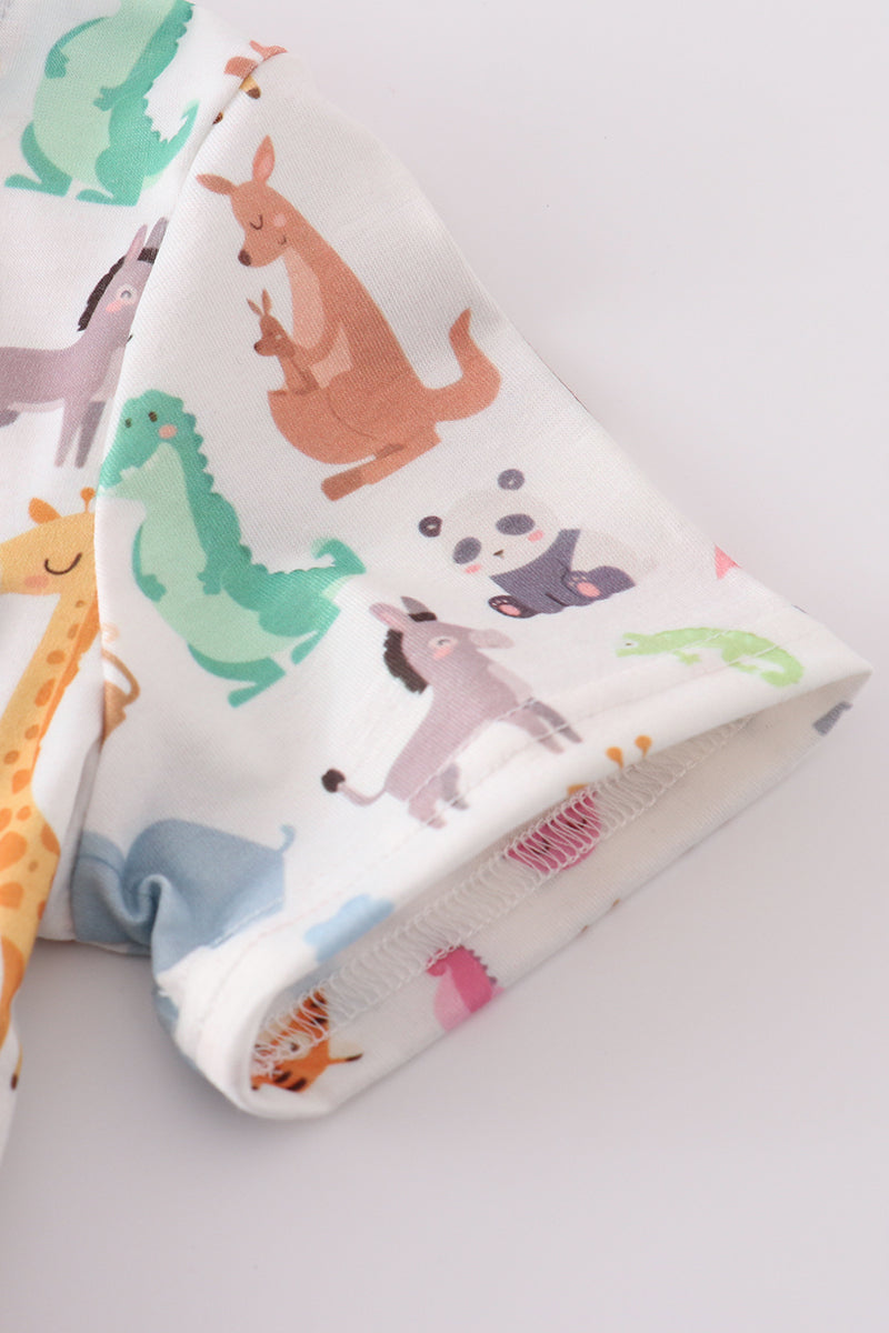 Blue zoo animals print shorts set