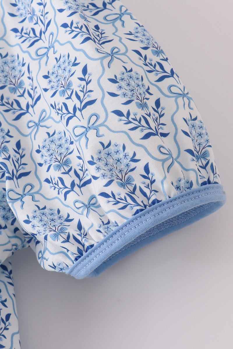 Blue toile garden bow mom tiered dress