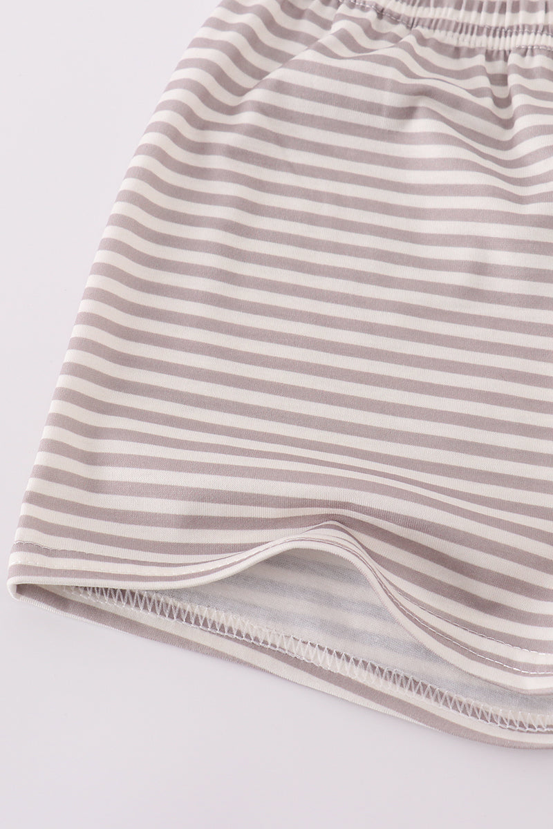 Blue farm horses embroidery shorts set