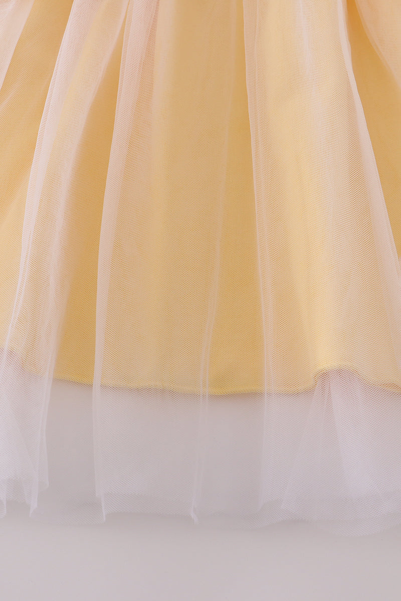 Yellow princess embroidery ruffle dress