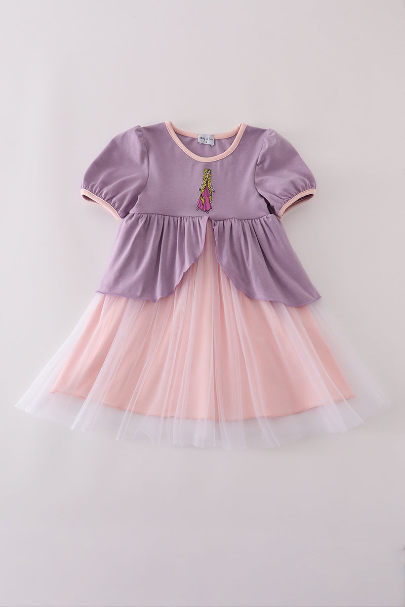 Purple princess embroidery ruffle dress