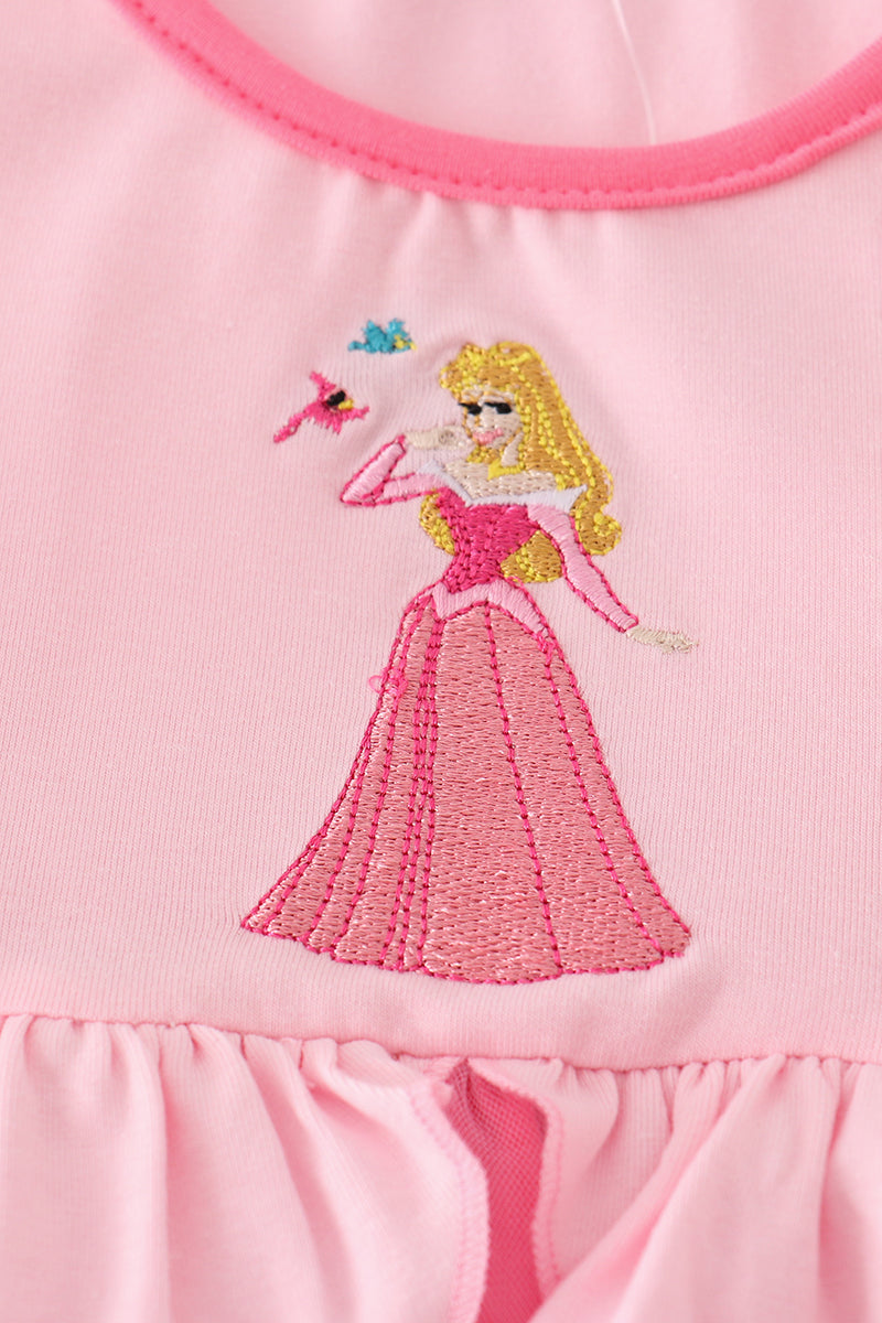 Pink princess embroidery ruffle dress
