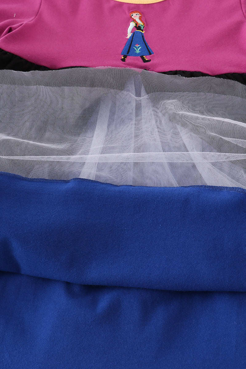 Sapphire blue princess embroidery ruffle dress