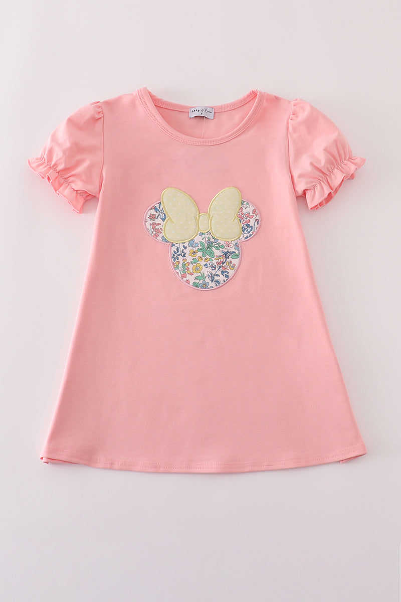 Pink floral character applique dress