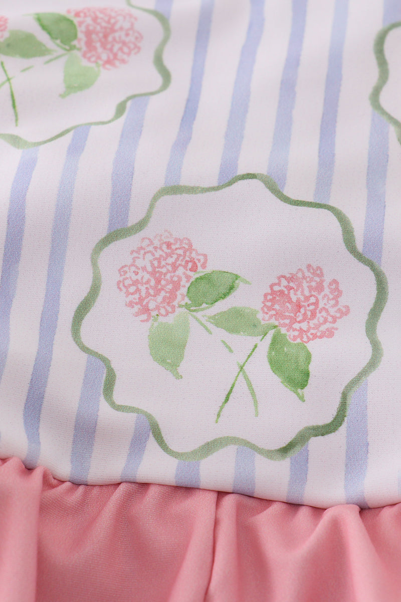 Floral stripe ruffle swimsuit UPF50+