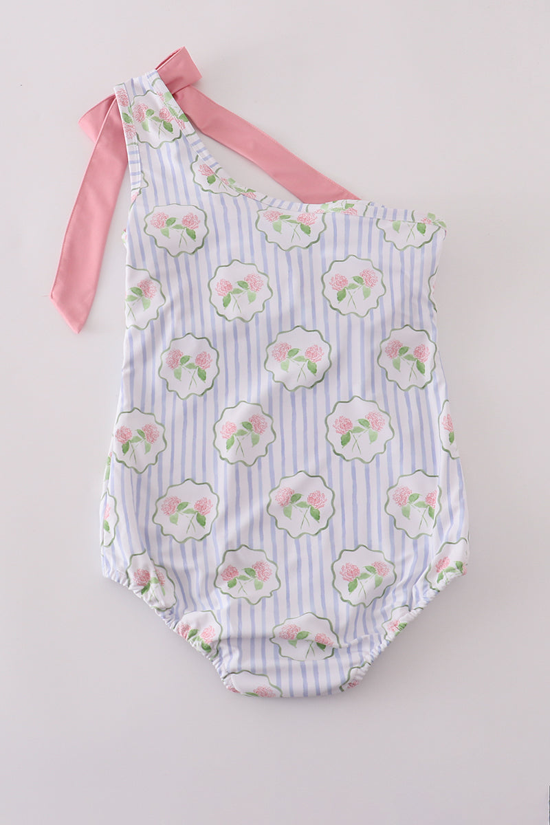 Floral stripe bow swimsuit -Adult UPF50+