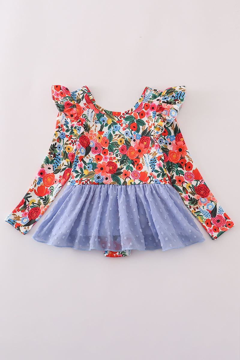 Blue floral swiss dot leotard