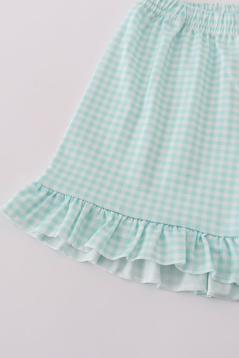 Pink teapot embroidery puff sleeve shorts set