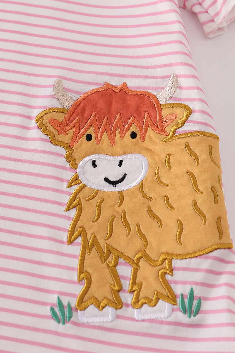 Pink stripe buffalo applique ruffle shorts set