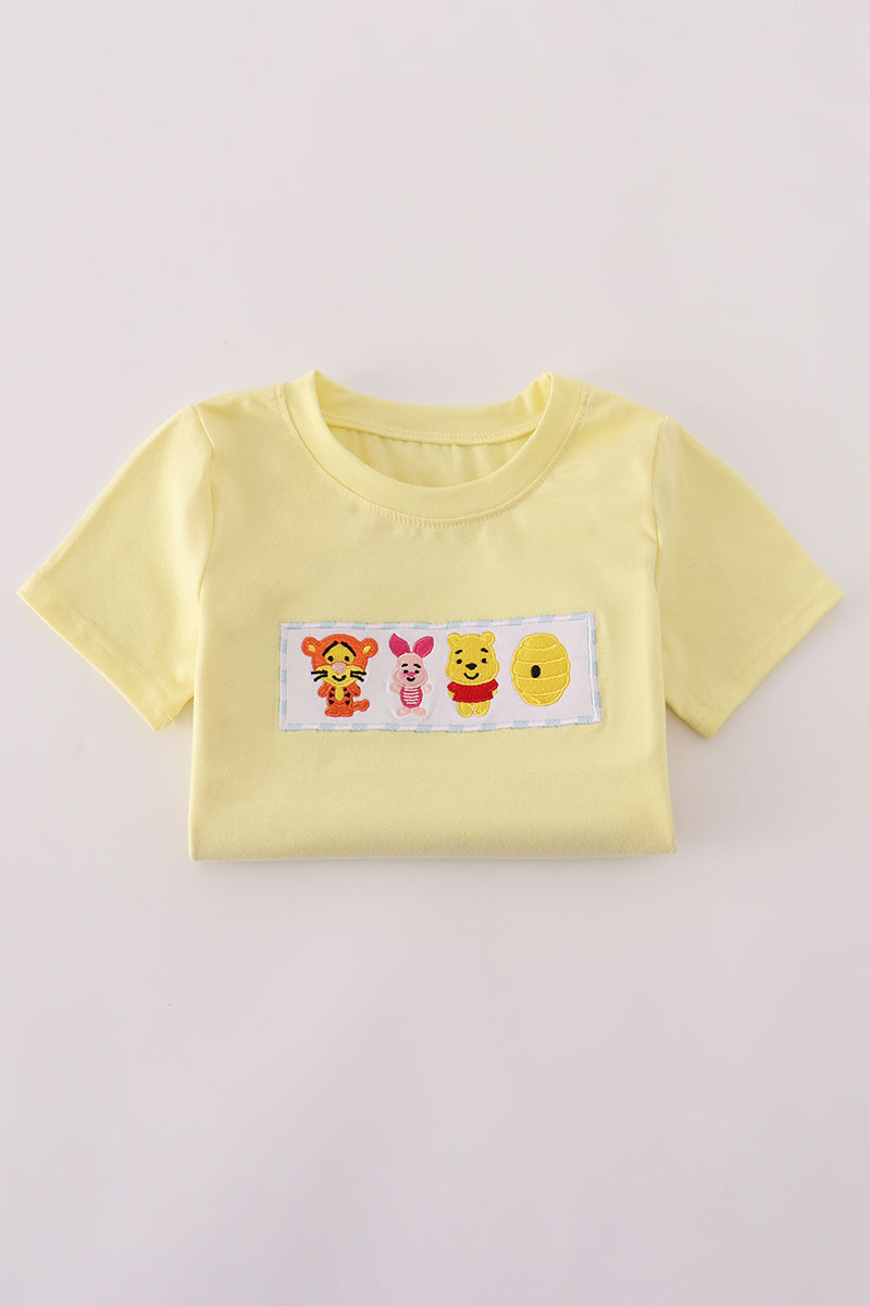 Blue character embroidery gingham shorts set