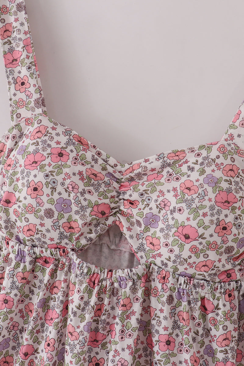 Purple floral print tiered mom&me dress